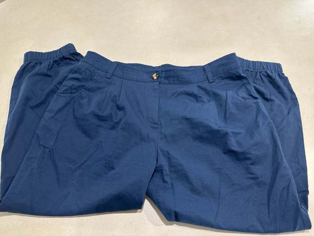Halara Regular 100% Cotton Blue Pleated Elastic Waist Cuffed Pants XL